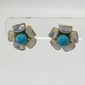 14K Mother of Pearl and Turquoise Earrings